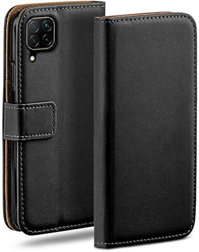 moex Étui à Rabat Compatible avec Huawei P40 Lite, étui pour téléphone Portable avec Fente pour Carte, étui à Rabat à 360 degrés, étui pour téléphone Portable en Cuir végétalien, Noir Profond