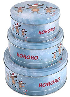 Posten Börse Gebäckdose 3er Set rund blaugrau Ho Ho Ho Elche Metall Dose