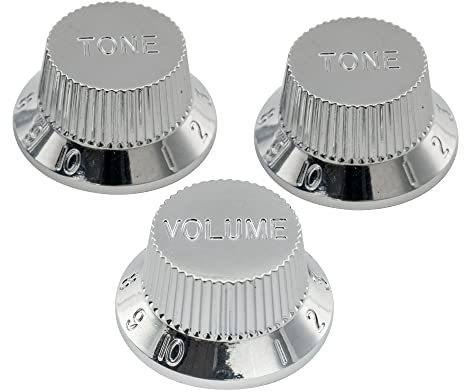 Musiclily Pro Zoll Strat Knöpfe Potiknöpfe 1 Volume 2 Tone Knobs Set für USA Strat Style E-Gitarre, Chrom (3er Set)