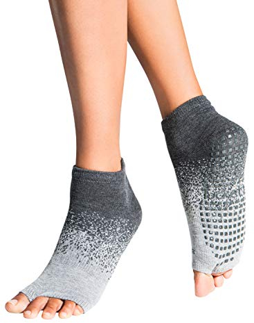 Tucketts Fußkettchen, Zehenlos, rutschfest, für Yoga, Barre, Pilates, Zuhause und Freizeit, 1 Paar Grau, Gletschermoraine, Small-Medium