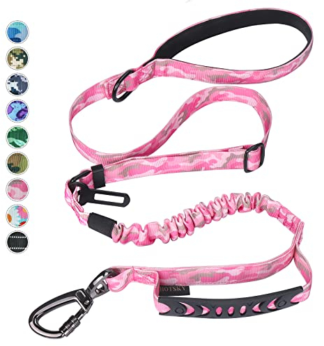 Hotsky Taktische Hundeleine, strapazierfähig für mittelgroße und große Hunde, die ziehen, 1,2 - 1,8 m, starkes Bungee, stoßdämpfend, kein Ziehen, Hundeleine mit gepolstertem Doppelgriff und