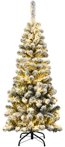 GOPLUS 135/180/225cm Weihnachtsbaum künstlich mit Schnee, Künstlicher Christbaum mit klappbarem Metallständer, Tannenbaum künstlich, für Weihnachtsdeko (Schnee mit Beleuchtung, 135cm)