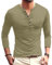 Men's Casual Henley Shirt Long Sleeve Slim Fit Plain Tops Basic Crew Neck Grandad T-Shirt Buttons Tee Tops Green