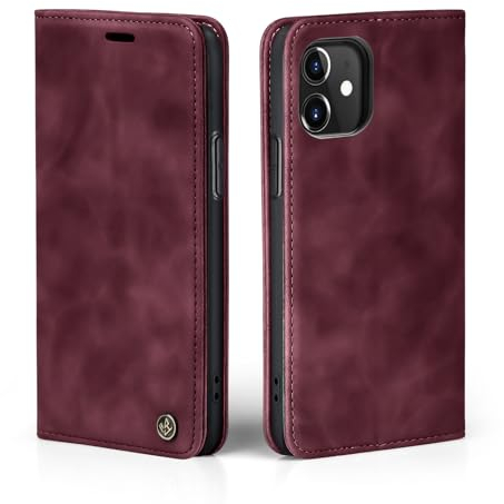 LBH Handyhülle für Apple iPhone 11 in Weinrot mit Karten- und Geldfach Smartphone Hülle mit Standfunktion Flip Case Schutzhülle Magnetverschluss Vintage