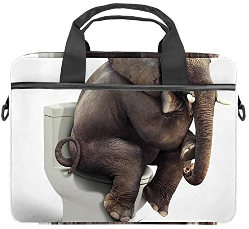 Funny Elephant Sitting on The Toilet Laptop Shoulder Messenger Bag Crossbody Briefcase Messenger Sleeve for 13 13.3 14.5 Inch Laptop Tablet Protect Tote Bag Case