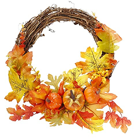 Generic Weihnachtskranz Halloween-Kranz Künstlicher Ahornblatt-Kürbis-Kranz Halloween-Türdekoration Thanksgiving-Herbstkranz Runder Haustür-Wandbehang-Dekorationskranz