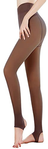 Collant Polaire Femme Effet Transparent Dim, Collant Femme Hiver Ventre Plat, Collant Chaud Femme Hiver Polaire Sans Pied, Doublés Faux Bas en Peluche Thermiques Leggings (220g, Sans Pied Marron)