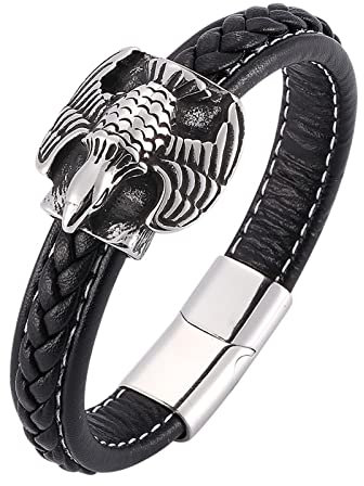 Dsnyu Armbänder Cool, Schwarz Armband Jungs, 16.5CM Adler Lederarmband Armband Zart Party Schmuck