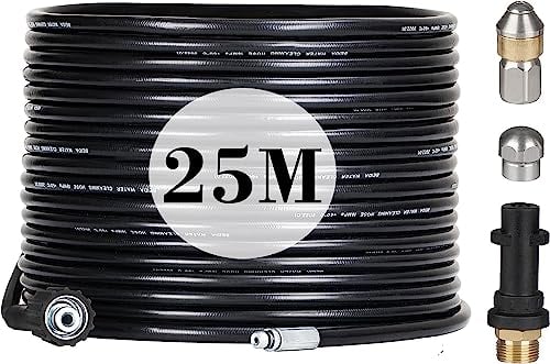 25M Kit de Manguera para Limpiar Tuberías Compatible con Limpiadores de alta Presión Kärcher K2 K3 K4 K5 K6 K7, 180Bar Manguera Desatascadora con Boquillas Rígidas y Giratorias