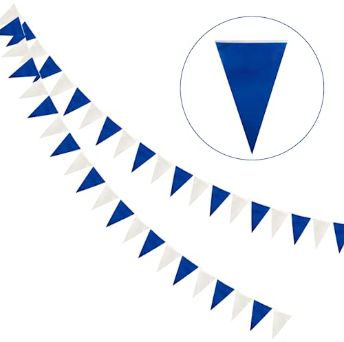 Wimpelkette Outdoor 2 Stück, Wimpel Girlande Draußen 8M,Wetterfest Stoff Blau Weiß, Aufhängen Wimpelketten für Outdoor Geburtstag Party Hochzeit Festival Dekoration(Kunststoff )