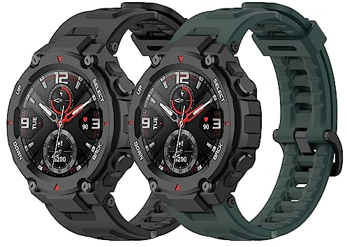 SenMore 2 Piezas Correa Compatible con Huami Amazfit T-Rex/Amazfit T-Rex Pro, Pulsera Deportiva Impermeable y Transpirable de Repuesto de Silicona Suave para Amazfit T-Rex/T-Rex Pro.