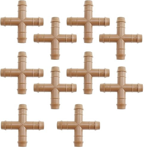MTQY Kit di irrigazione a goccia, 10 pezzi, raccordi per irrigazione a quattro vie, adatti per tubi a goccia da 1/2 pollici, raccordi per irrigazione spinati, per patio, prato, giardino