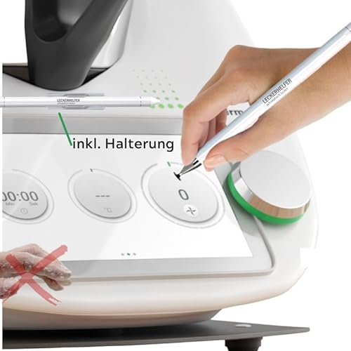 Leckerhelfer® TouchPRO + Touch Stift Halterung – passend für den Thermomix, Touch Pro Bildschirm Organizer, einfache Bedienung vom TM6, TM5 Display. Stylus Pen und Soft Touch für optimale Bedienung.