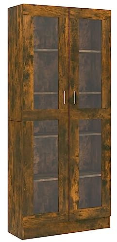 Natulvd Book Cabinet with Glass Doors and Shelves, CD Storage Unit, Rustic Bookcase Sideboard, Free Standing Organizer Cabinet for Living Room Home Office - Oak - 186 cm H