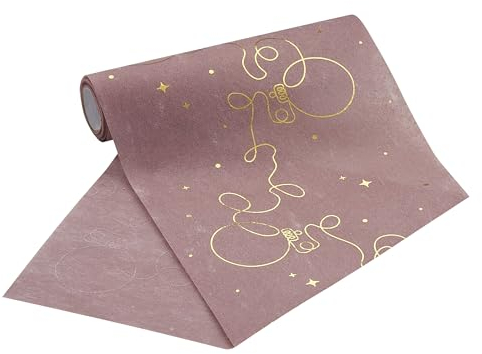 100%Mosel Runner da Tavola in Pile, in Rosa Antico, Palline di Natale in Oro (20 cm x 5 m), Runner decorativo, elegante Decorazione da Tavola per Natale e Avvento