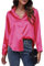 Maeau - Femme Chemise Satin Chemisiers à Manches Longues Élégante Top Décontracté Revers à Boutons Solide Chemisies d'affaires - Rouge Rose - S