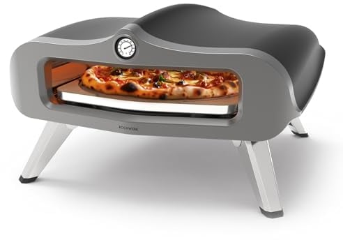 Rachs KOCHWERK - Forno per pizza a gas con termometro, regolabile fino a 450 °C, diametro 34,5 cm, con pietra per pizza cordierite girevole | forno per pizza portatile e compatta per pizza croccante