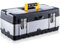 Holdfiturn ToolBox Storage 19 Inch Heavy Duty Stainless Steel Portable Toolbox with Metal Dual Latch Removable Tray Storage Case 2 Lid Organisers for Small Parts for Tools