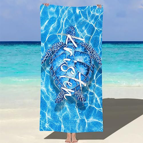 Jodimitty Mikrofaser Strandtuch Personalisiert Name für Erwachsene Kinder, Sandfrei Schnelltrocknend Leicht, für Strand Pool Bad Familienfeiern Partygeschenke, 120/152/180cm (Schildkröte)