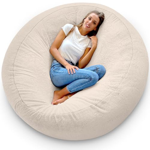 Aiire Riesen Sitzsack Kaninchenfell 150 cm - Bean Bag Chair XXL Flauschig mit Füllung für Deko, Jungen und Kinder - Bodenkissen Grob, Chill Sessel für Kuschelecke – Relaxo Sitzsäcke Erwachsene Grau