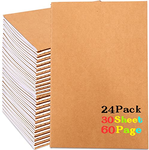 PLMMOUT 24 Stück Notizbuch A5, 21x14cm Kraftpapier-Notizbücher, Blanko Notizbücher, A5 Kraft Notizbücher Notebook für Studenten Reisende Büro Schule Doodling Memos Schreiben,60 Seiten 30 Blatt