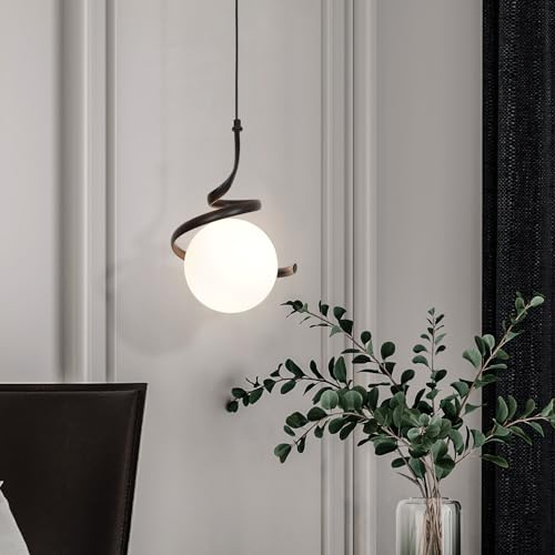 zhxinashu Lámpara Colgante Bola de Vidrio, Pantalla de Luz Globo, Lámpara Colgante Moderna, Plafones De Techo Modernos, Lampara Industrial Techo para Dormitorio, Lado de la Cama(Negro)