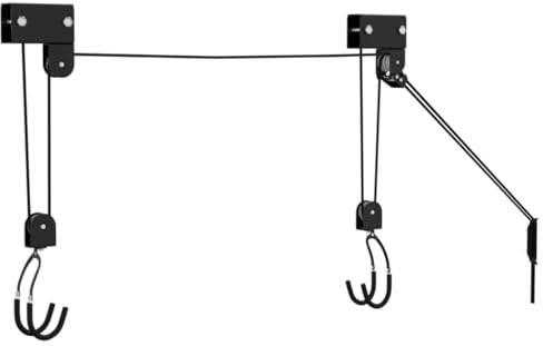 vidaXL Bike Hoist & Ceiling Mount - 57kg Load, Safety Brake, Nylon Rope, Protective Rubber Hooks, for Bicycles/E-Bikes/Kayaks