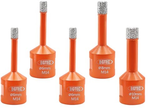 BGTEC Foret Diamant Kit Trépan Carrelage - 5pièces 6/6/6/8/10mm avec filetage M14 pour percer porcelaine,céramique,carrelage,granit,marbre et pierre