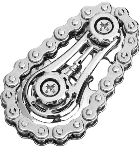 Cool Fidget Chain Fidget Spinners For Kids Adults, Metal Handheld Gadget Kinetic Desk Toy Finger Hand Spinner Fingertip Gyro, Hand Rollor Bike Chain Silver
