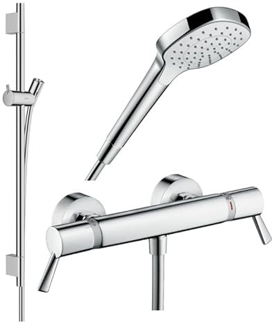 Pack mitigeur douche thermostatique HANSGROHE Ecostat Comfort Care + Barre Unica S Puro + flexible + Pommeau Croma Select E blanc/chromé