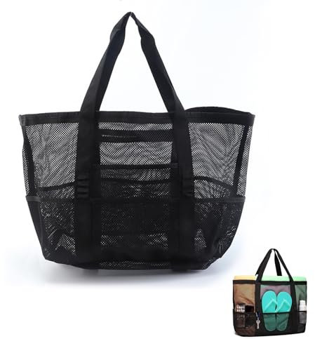 BSITSSS Grand Sac de Plage Extra Large Famille en Maille, Pliable Sac Plage, Grande Capacité Beach Bag, Grand Poches Sacs à Cabas de Plage pour Plage Voyages Gym Piscine
