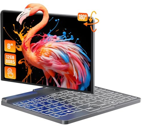 UDKED 8 Inch 2 in 1 Mini Laptop Computer All metal Touch Screen Windows 11 Notebook PC,12th Gen Celeron N100,12G DDR5,Light Laptop,WiFi 6,Bluetooth 5.2,G-Sensor,2MP Web,RJ45 (12+512G DDR5)
