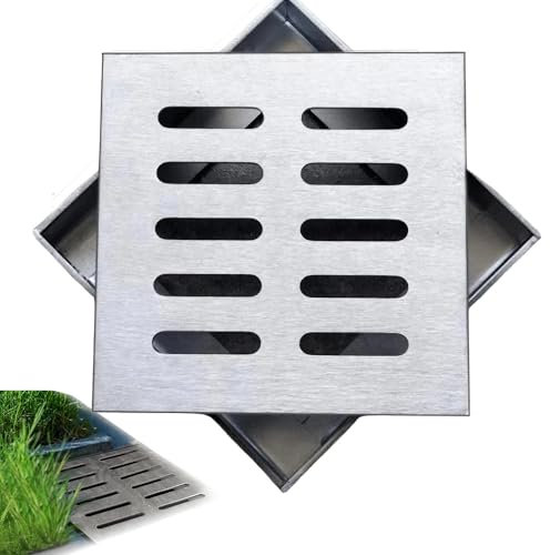 Canalina Scarico Acqua Piovana Esterno, Acciaio Inossidabile 304 Griglia Scolo Acqua Piovana, Griglia di Drenaggio Fossa, Griglie di Scarico Cortile Esterno, Basamento con Griglia di Scarico(10x10x2cm