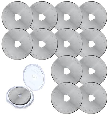 45mm Rundklingen-Cutter, 12 Stück Rollschneider Ersatz Klingen, mit Aufbewahrungskoffer, Edelstahl Klinge Rollschneider für Quilten, Papier, Stoff, Scrapbooking, Nähen, Stoffschneider