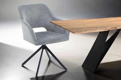 SAM Esszimmerstuhl Milly | Stoffbezug | Farbe: Silber | 360° drehbares Metallgestell | Armlehnen | Drehstuhl/Armlehnstuhl für Esszimmer & Büro