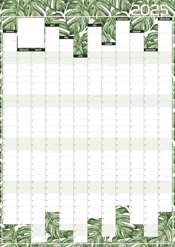 Studio Henki 2025 Wall Planner. A2 Vertical Year Planner. Includes stickers. Crease-free. (Monstera)