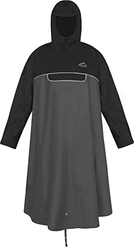 Unisex Regenponcho EXTRA Lang mit Ärmeln und Brusttasche für Damen und Herren - Brusttasche und 3M™ Scotchlite™ Reflektor - 100% Winddicht - 100% Wasserdicht Farbe Schwarz/Anthrazit Größe L/XL