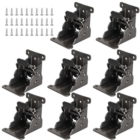 Aramanara 8 Pcs 90 Degree Folding Table Hinge, Folding Table Leg Brackets, Foldable Furniture Leg Hinges with Screws, Self-Locking Extension Support for Work Bench