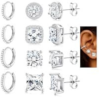FANCH Ohrringe Silber 925 für Damen Herren Cubic Zirkonia Ohrstecker 14K Gold Weiß Vergoldet Hypoallergene Creolen Ohrringe Brillanter Schnitt Simuliert Diamant Halo Ohrstecker Silber