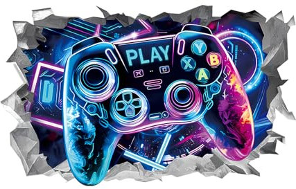 Naapesi Autocollants Muraux 3D pour Jeux, Grand Contrôleur de Jeu Autocollants, 3D Aticker Mural Contrôleur, Gamer Poster Murale Décoration, Autocollant Mural de Garçon Dortoir, 40 x 60 CM