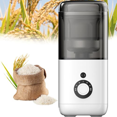 Automatic Rice Bran Separator, 300W Portable Wheat Cereals Peeling Sheller with 7 Gears Milling Accuracy and Intelligent Timer, 480ml Electric Rice Milling Hulling Machine for Home, Easy to Clean