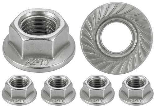 Dado in acciaio inox a base dentata M16 | dadi a flangia per viti Ø 16 mm | Autobloccante esagonale DIN 6923 / ISO 4161 | Acciaio inossidabile A2 (V2A/304) Dado di sicurezza: Set di 10 pezzi - ProRaje