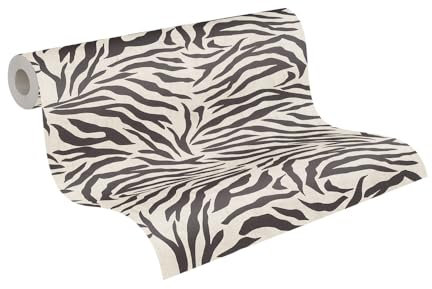 Livingwalls Anna D'Andrea Non-Woven Wallpaper Animal Wallpaper 10,05 m x 0,53 m - Black, White - Zebra Print Wallpaper - 782171