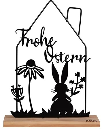 UNUS Aufsteller Osterdekoration aus Bambus und Metall, Filigrane Frühlingsdeko mit Hase und Blumen, Stilvoller Osterschmuck für Zuhause
