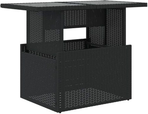 Homvdxl Rattan Optik Garten Couchtisch Höhenverstellbar 100x55cm Kleiner Würfelgartentisch Wetterfester Tisch Terrasse Essmöbel mit Glasplatte (Schwarz-Glas)