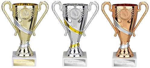 County Engraving Personalised Set Of 3 Gold, Silver And Bronze Cup Trophy For Any Sport Engraved - Enter Your Own Custom Text