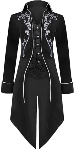 Medieval Renaissance Steampunk Jacket, Vintage Gothic Tailcoat Halloween | Victorian Embroidery Coat, 100% Polyester, Lightweight, All Day Wear, Carnival and Themed Party Cosplay