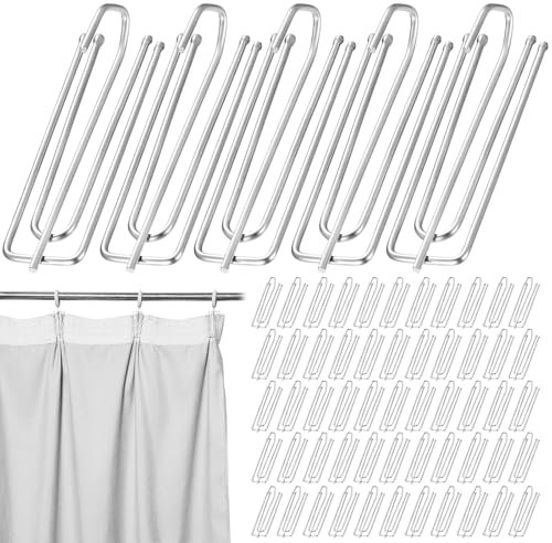 ywchoshe 60 Pcs Metal Curtain Hooks, Heavy Duty 4 Deep Prong Pinch Pleat Curtain Hooks for Pencil Pleat Curtains Rings Rails Hook(Silver)