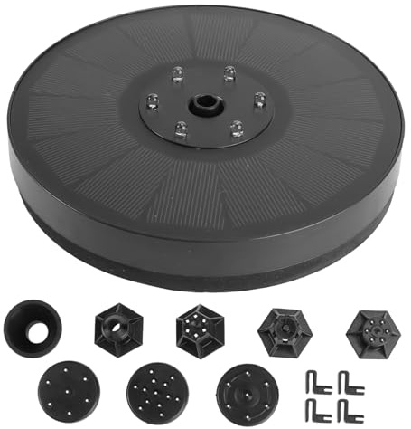 Solarbrunnen 1 Satz 210l/h aus Monokristallinem Silizium Schwarz | Schwimmende Wasserfontäne, LED Beleuchtung, 600mah Akku, für Gartendekoration und Wasserzirkulation
