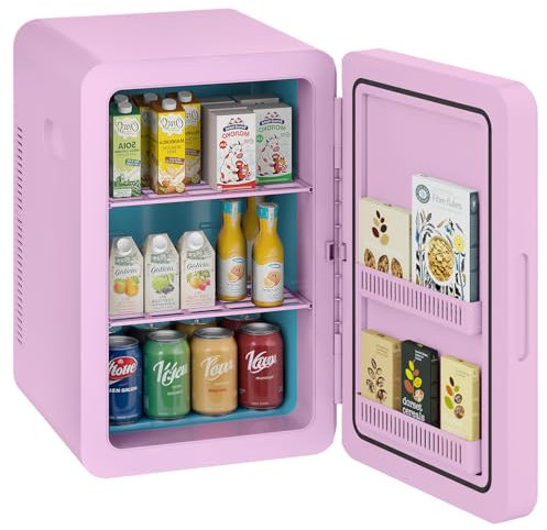 Mini Fridge 22 Liter/30 Cans Cooler and Warmer Portable Mini Fridge for Bedroom with Adjustable Shelves, AC+DC Small Fridges for Cars, Drinks, Skincare, Cosmetics, Make Up (Pink)